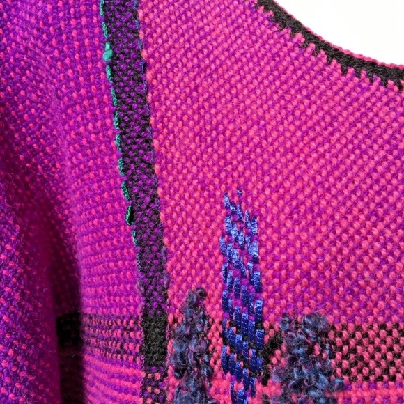 WOVEN WOOLIES Sweater Hand Woven Pullover 100% Wool Pink Purple Wendy Vecchi - Picture 3 of 5